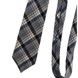 Macy's Mens Store Blue Plaid 100% Lambswool Tie Scotland 58x3 Vintage